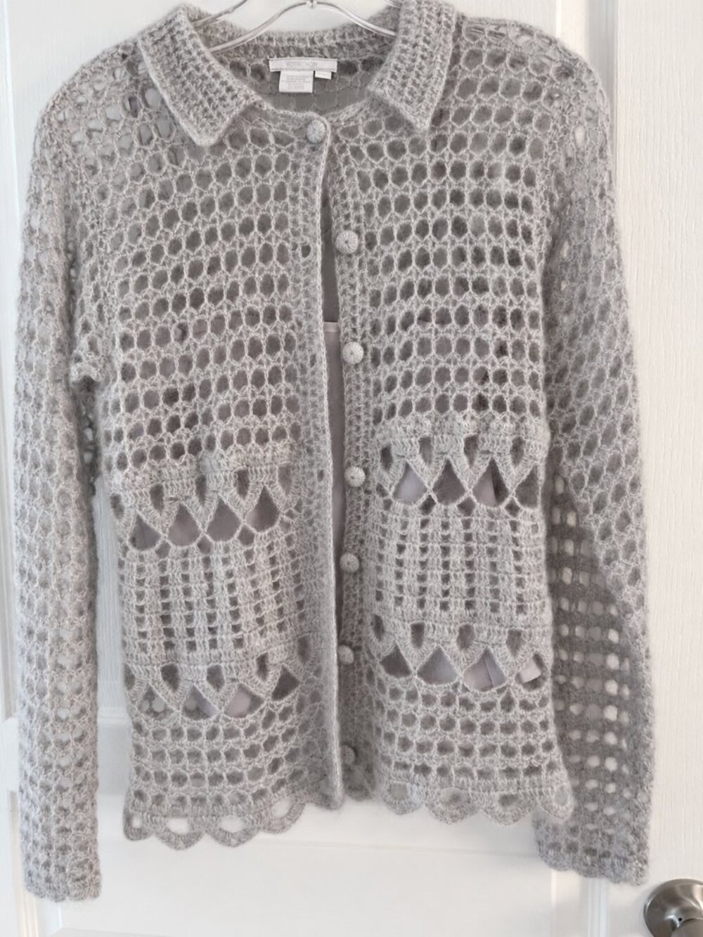 Vintage Votre Nom Mohair Crochet Cardigan Sage Grey Sz S